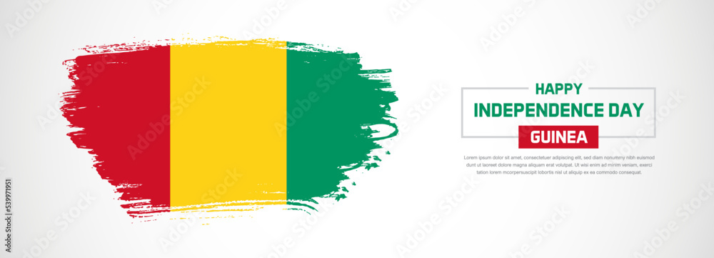 Fototapeta premium Abstract flag of Guinea on hand drawn brush strokes. Happy Independence Day with grunge style vector background