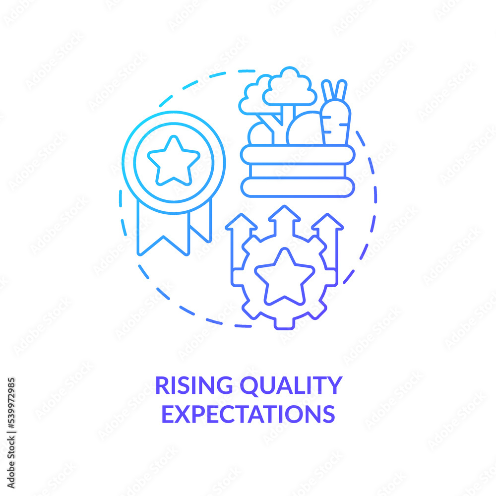High farm product quality expectations blue gradient concept icon. Food security. Agriculture safety abstract idea thin line illustration. Isolated outline drawing. Myriad Pro-Bold fonts used High farm product quality expectations blue gradient concept icon. Food security. Agriculture safety abstract idea thin line illustration. Isolated outline drawing. Myriad Pro-Bold fonts used