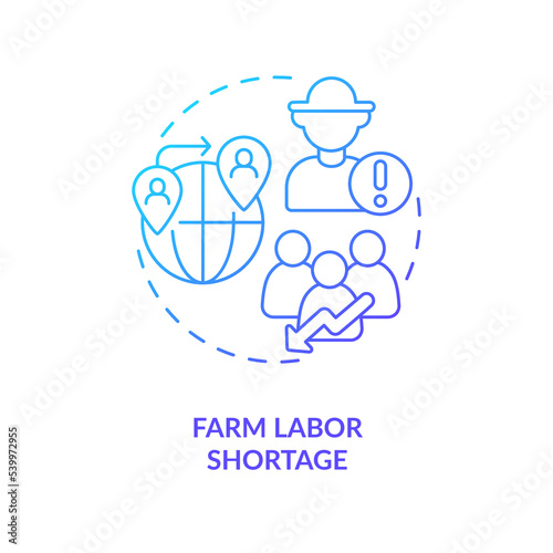 Farm labor shortage blue gradient concept icon. Low employment. Agro workers deficit. Lack of workforce abstract idea thin line illustration. Isolated outline drawing. Myriad Pro-Bold fonts used
