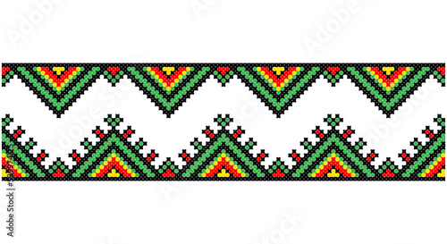 Embroidered good like old handmade cross-stitch ethnic Ukraine pattern. Ukrainian towel ornament, rushnyk called, vector.