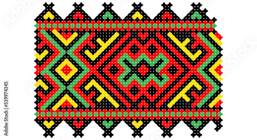 Embroidered good like old handmade cross-stitch ethnic Ukraine pattern. Ukrainian towel ornament, rushnyk called, vector.