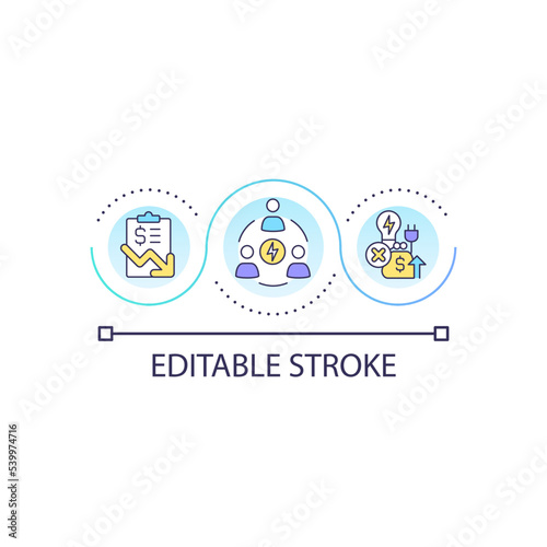 Democratizing hydrogen energy loop concept icon. Clean economy. Alternative power availability abstract idea thin line illustration. Isolated outline drawing. Editable stroke. Arial font used