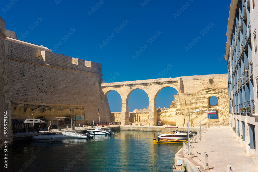 Birgu, Malta, 22 May 2022:  Old marina of Birgu, one of the Three Cities