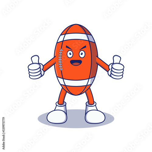 American football rugby ball mascot cartoon with two thumbs isolated on white background