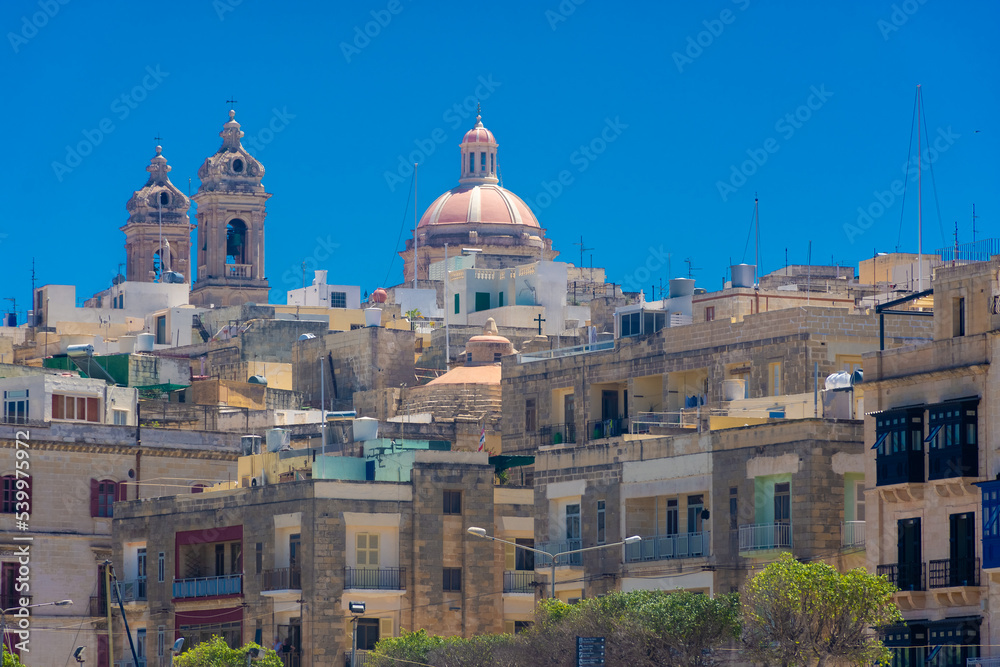 View of Cospicua town from the sea,  Malta