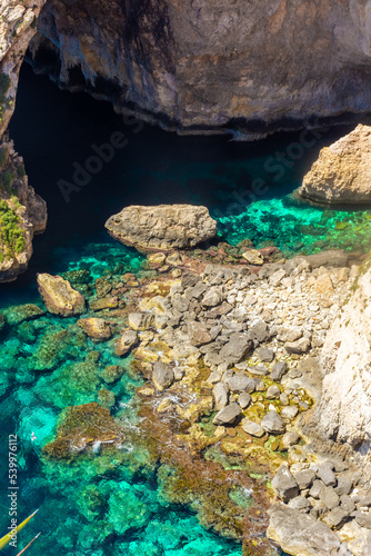 Crystal clear water in the Blue Grotto of Malta