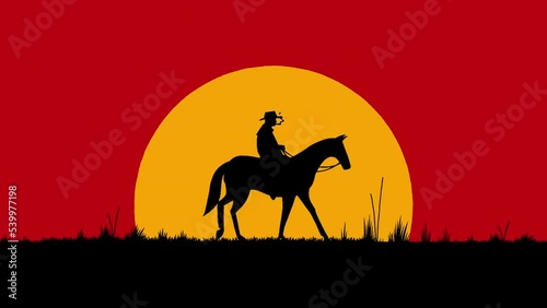horse on sunset, western, sunset, horse, cowboy, motion graphic, loop animation, 4K resolution