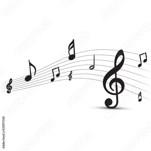 Music note design element in doodle style black background vector illustration.