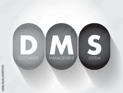 DMS - Document Management System is a system used to receive, track, manage and store documents and reduce paper, acronym concept background