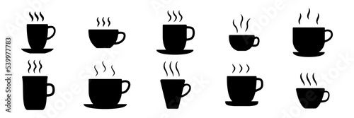Set of coffee and tea cups illustrated on white