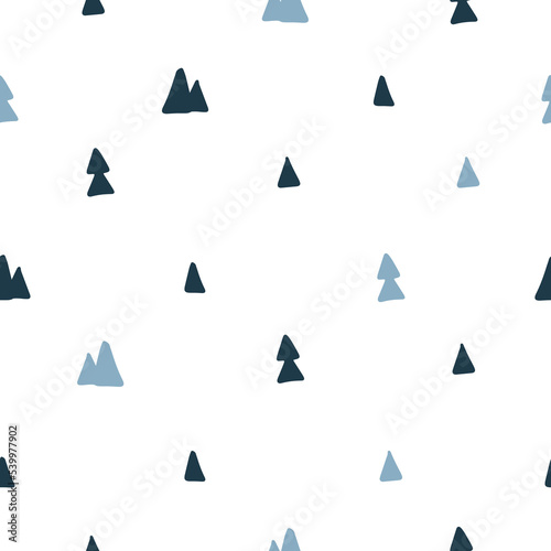 seamless pattern in scandinavian style with fir trees and mountains on a white background. Vector illustration for your design