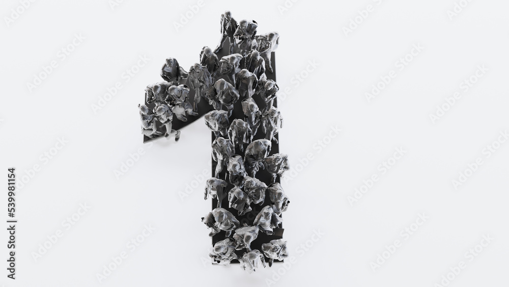 3d render of black people arranged in number 1, top view, Number one, 3d render of black people arranged in number 1, top view, Number one,