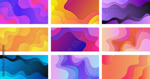 A4 abstract color 3d paper art illustration set. Contrast colors. Vector design layout for banners presentations, flyers, posters