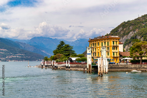 Boat docking jetty, Varenna, Lake Como, Como, Lombardy, Italian Lakes, Italy