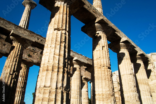Doric columns, Temple of Poseidon, Paestum, UNESCO World Heritage Site, Province of Salerno, Campania, Italy