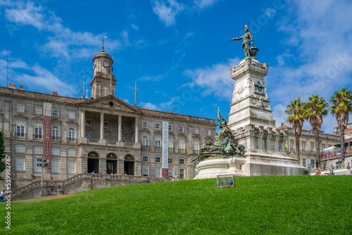 View of Bolsa Palace and Monument Infante Dom Henrique in Jardim do Infante Dom Henrique, UNESCO World Heritage Site, Porto, Norte photo