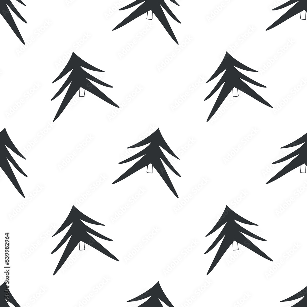 Simple pattern with fir tree I’m black and white colors. Designed for textile fabrics, wrapping paper, wallpaper. New year and Christmas decorations.