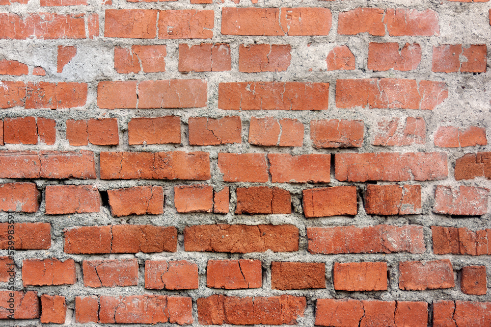 Fototapeta premium Old brick cracked wall background texture.