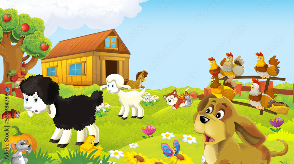 Obraz premium cartoon scene with farm animal on ranch farm having fun illustration