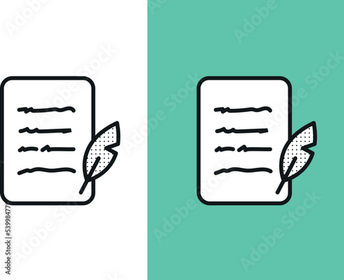 Writing on paper with feather quill art vector icon illustration