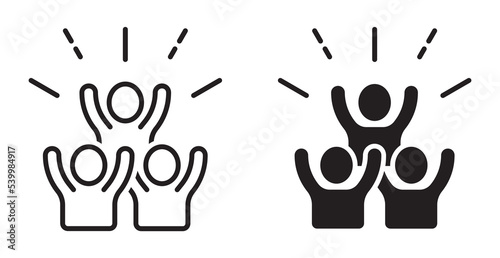 Set of group happy people icons. Joy expression feeling symbol, party friends sign, happy work friends, vector.