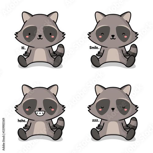vector illustration of cute raccoon emoji