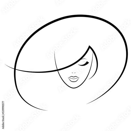 Schematic representation of a female hairstyle and an oval face from simple lines