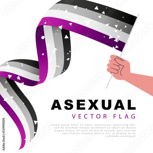The flag of asexual pride in the hand of a man. Lack of sexual orientation. Sexual identification. A colorful logo of one of the LGBT flags. photo