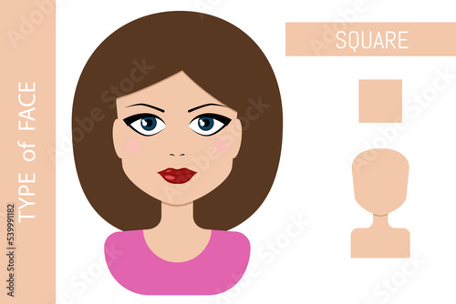 Woman face type square vector illustration front portrait