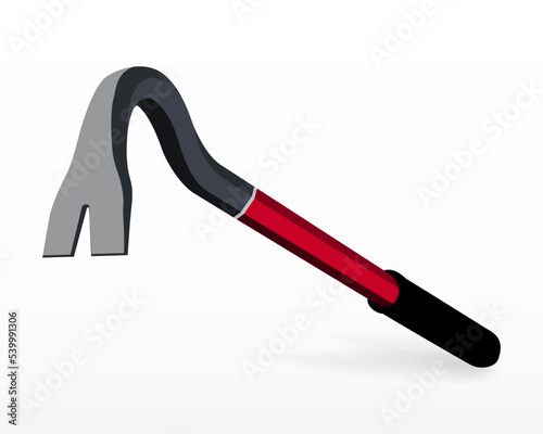 Black and Red Crowbar with Handle. Red Jemmy. Wrecking Bar Isolated on White Background