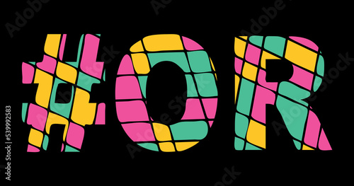 OR Hashtag. Tricolor isolated letters from contrast flowing fluid shapes. 3 colored Hashtag #OR is abbreviation for the US American state Oregon for social network, web resources, mobile app