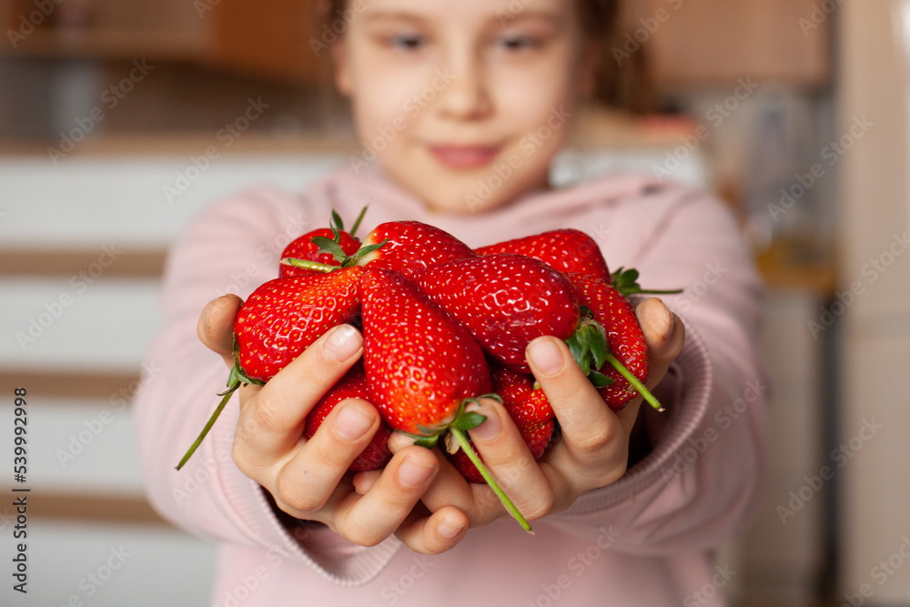 Obraz premium Healthy organic food. Red strawberries in hands