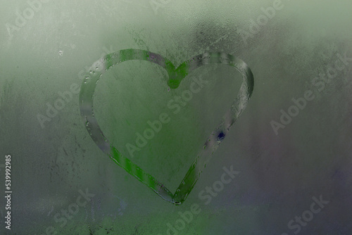 Heart on matte green misted glass