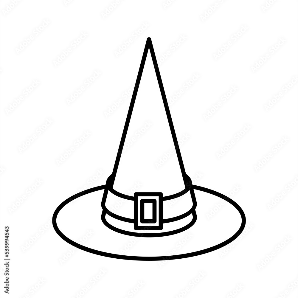 Fototapeta premium Black silhouette of halloween witch hat. Vector illustration on white backgroound. EPS 10