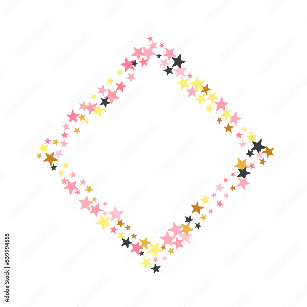 Festive black pink gold stars falling scatter pattern. Little stardust spangles Noel decoration particles. Baby shower stars falling design. Spangle particles explosion.
