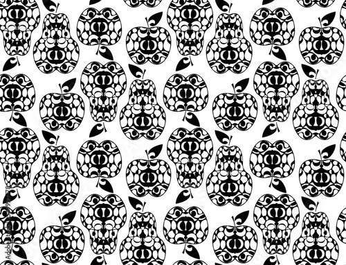 black and white seamless pattern decorative apple and pear