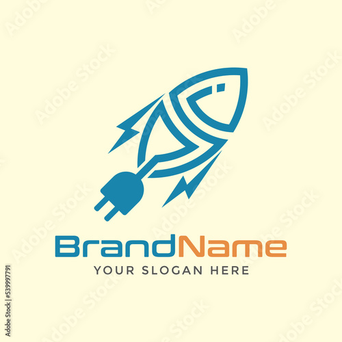 Fish company logo vector with tail like a power plug Elecrtic