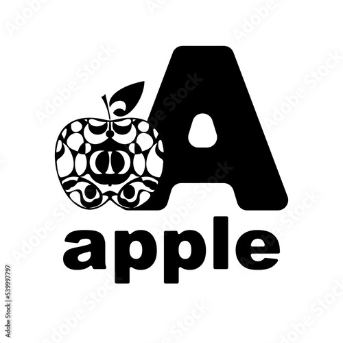 Letter A and apple. English alphabet on white background. 