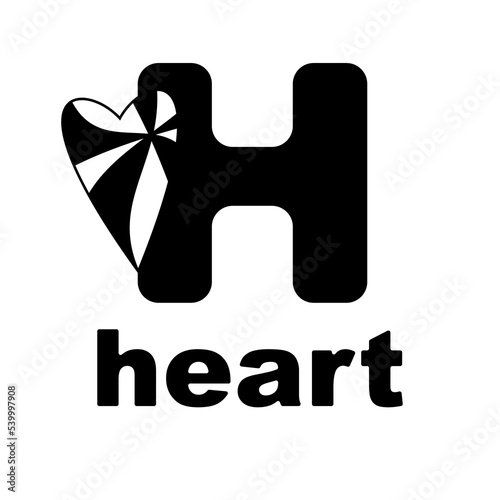 Letter h and hLeart. English alphabet on white background.