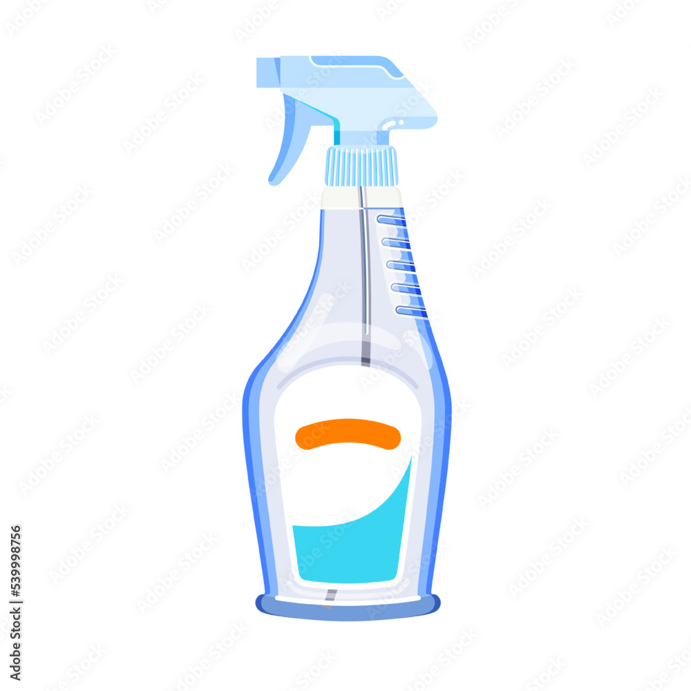 Colorful plastic transparent cleaning agent bottle with spray cup. Cleaner liquid sprayer on isolated background. Modern flat cartoon vector illustration for poster, web design, banner, icon, logo or Colorful plastic transparent cleaning agent bottle with spray cup. Cleaner liquid sprayer on isolated background. Modern flat cartoon vector illustration for poster, web design, banner, icon, logo or