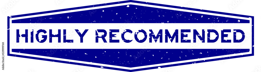 Grunge blue highly recommended word hexagon rubber seal stamp on white background Grunge blue highly recommended word hexagon rubber seal stamp on white background