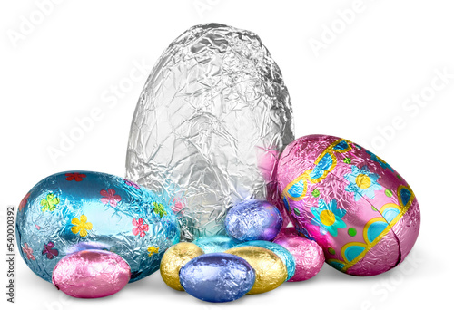 Canvas Print Middle group of chocolate candy Easter eggs wrapped in foil