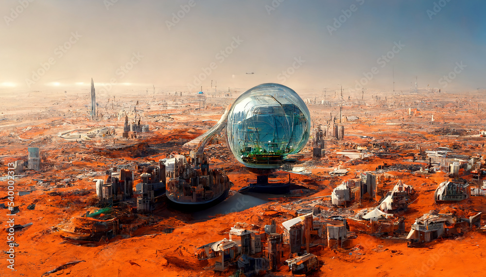 the-concept-of-a-city-that-can-be-built-on-mars-stock-illustration