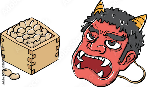 節分の鬼の面と福豆