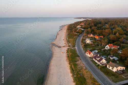 Villingebaek, Denmark - July 22, 2021: Aerial view of coastline in North Zealand