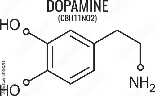 Dopamine molecule, vector chemical formula