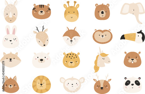Fototapeta Naklejka Na Ścianę i Meble -  Set of hand drawn animals bear, rabbit, unicorn, bear, lion