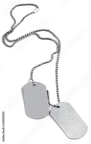 Military metal identification tags isolated  on white photo