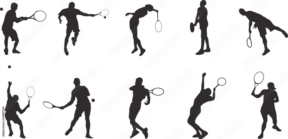 set of silhouettes of people playing tennis set of silhouettes of people playing tennis