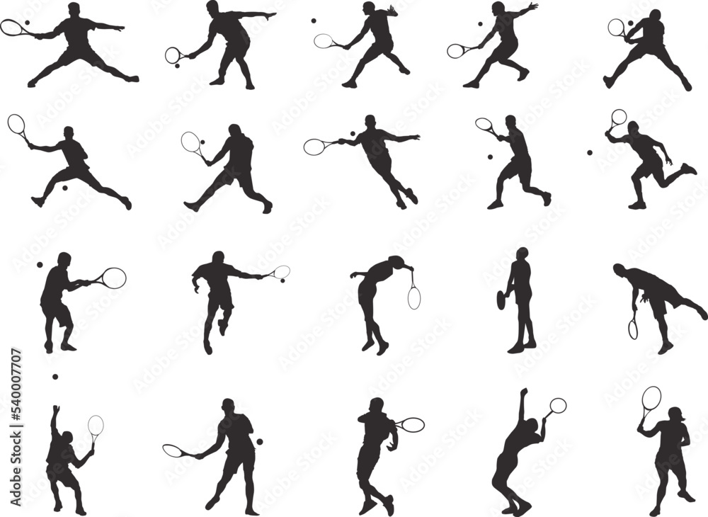 set of silhouettes of people playing tennis